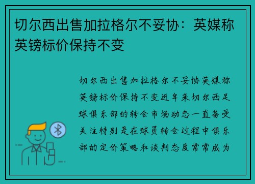 切尔西出售加拉格尔不妥协：英媒称英镑标价保持不变